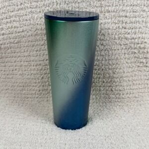 Starbucks Tumbler 24oz Iridescent Teal Blue Green Ombre Stainless Steel NO STRAW